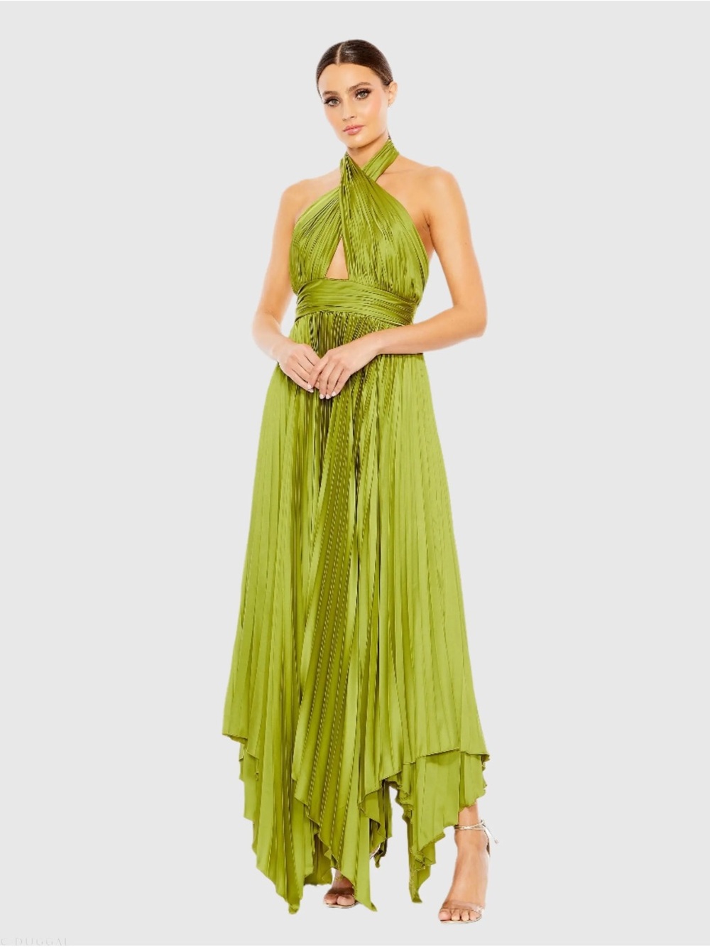 Women’s Halter Pleated Maxi Dress in Lime Green